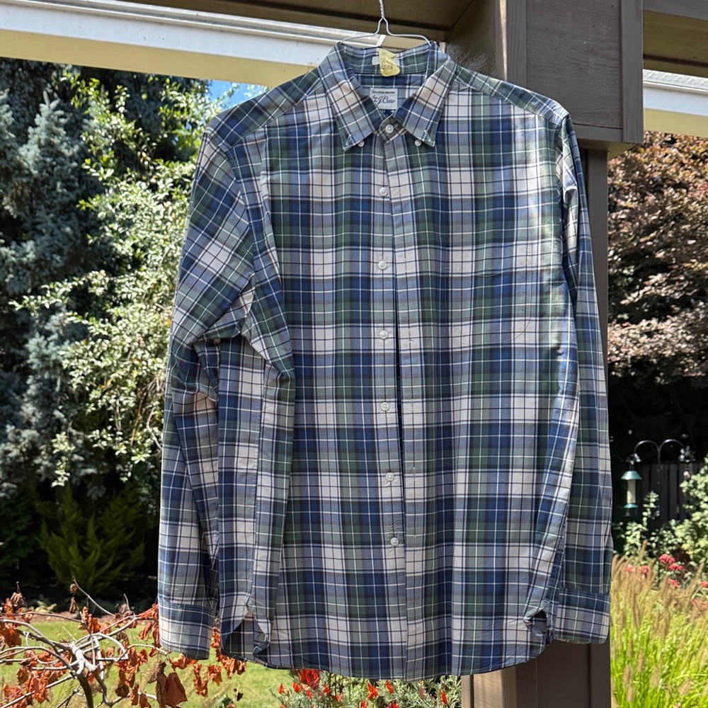 J. Crew Men's Casual Plaid Shirt - Blue, Green, White
